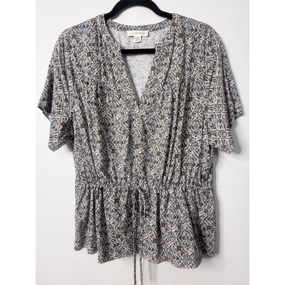 Treasure & Bond Other - Treasure & Bond Medallion Print Boho Peplum Top Olive Green Medium